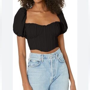 Astr Black Puff Sleeve Crop Top